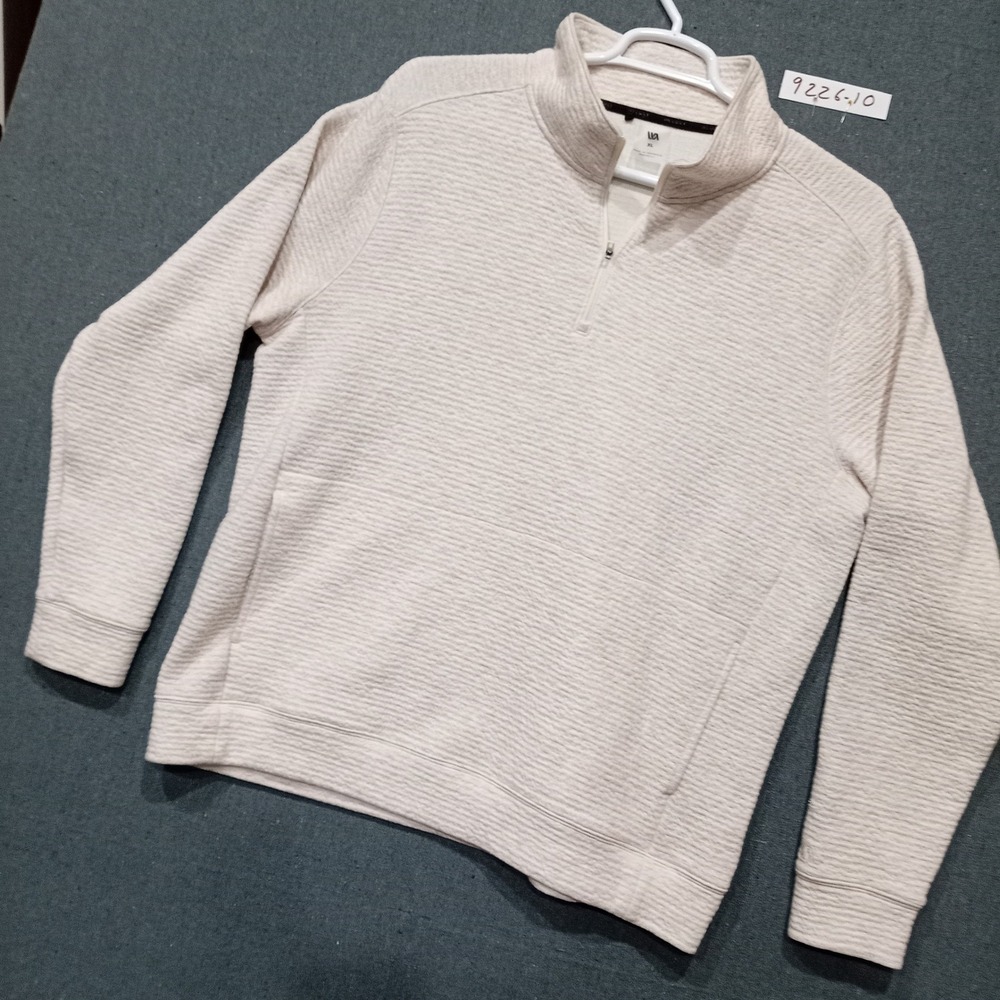 VRST Mens XL Quarter Zip Pullover Textured Waffle Knit Long Sleeve Cream Sweater